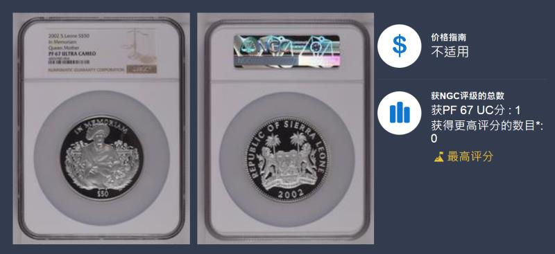【币观天下】第六十七期拍卖 2002年女王纪念镶嵌珍珠5oz银币【ngc67】