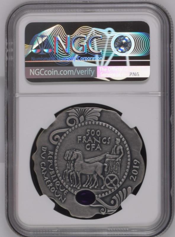 【币观天下】第六十七期拍卖 【喀麦隆】2019喀麦隆门神仿古镶嵌银币【ngc69】