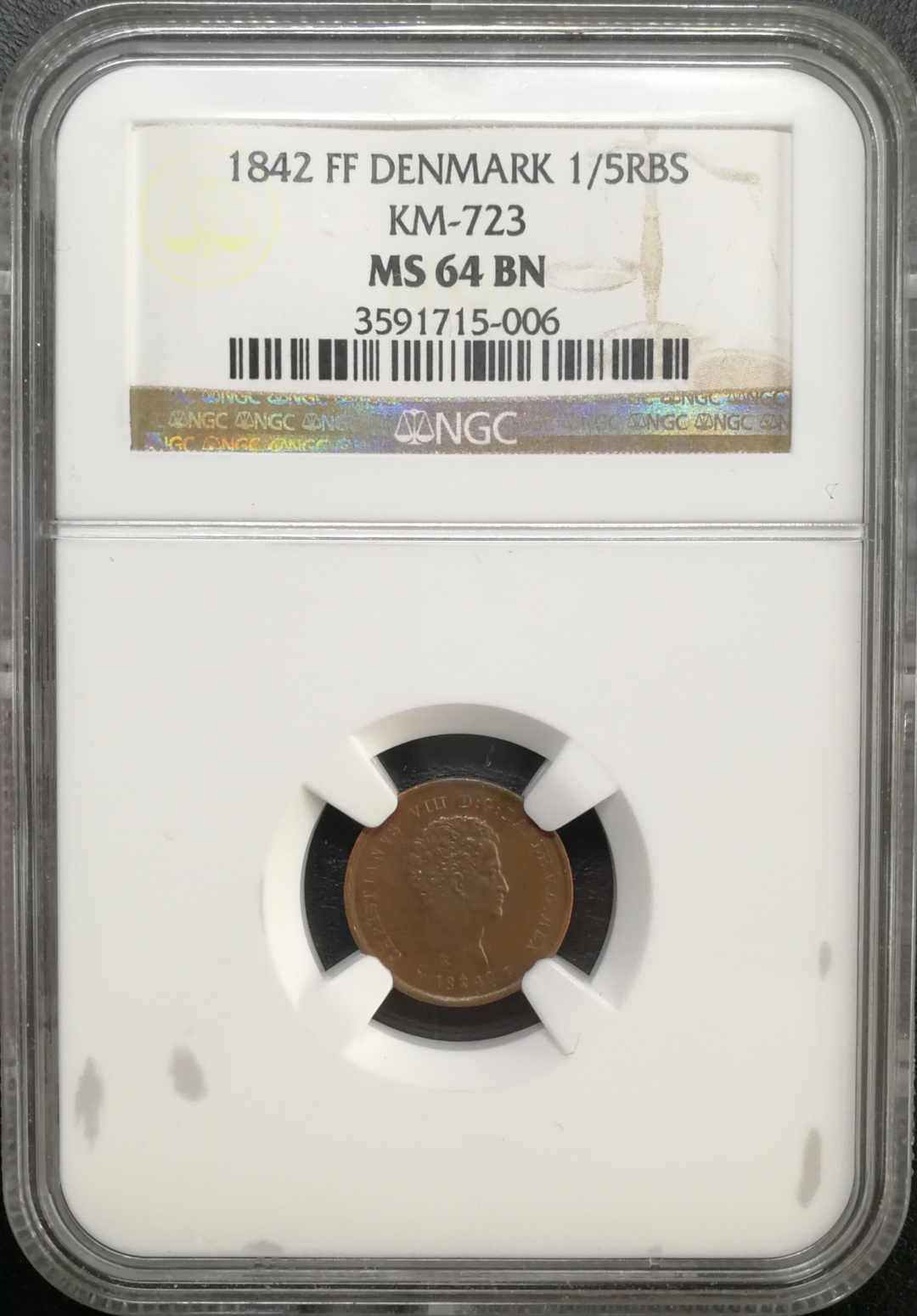 凡希社世界钱币微拍第八十五期 1842丹麦1/5RBS NGC-MS64