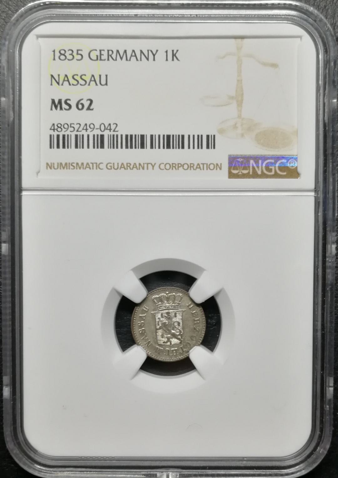 凡希社世界钱币微拍第八十五期 1835拿骚1K NGC-MS62