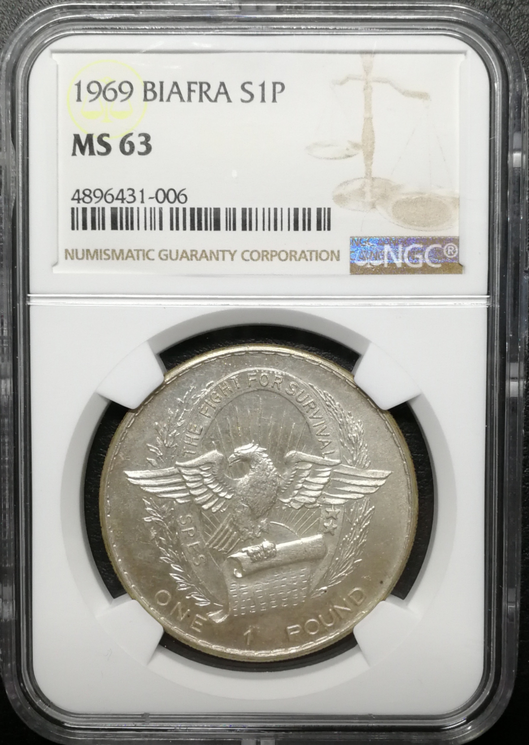 凡希社世界钱币微拍第八十五期 1969比夫拉一镑大银NGC-MS63