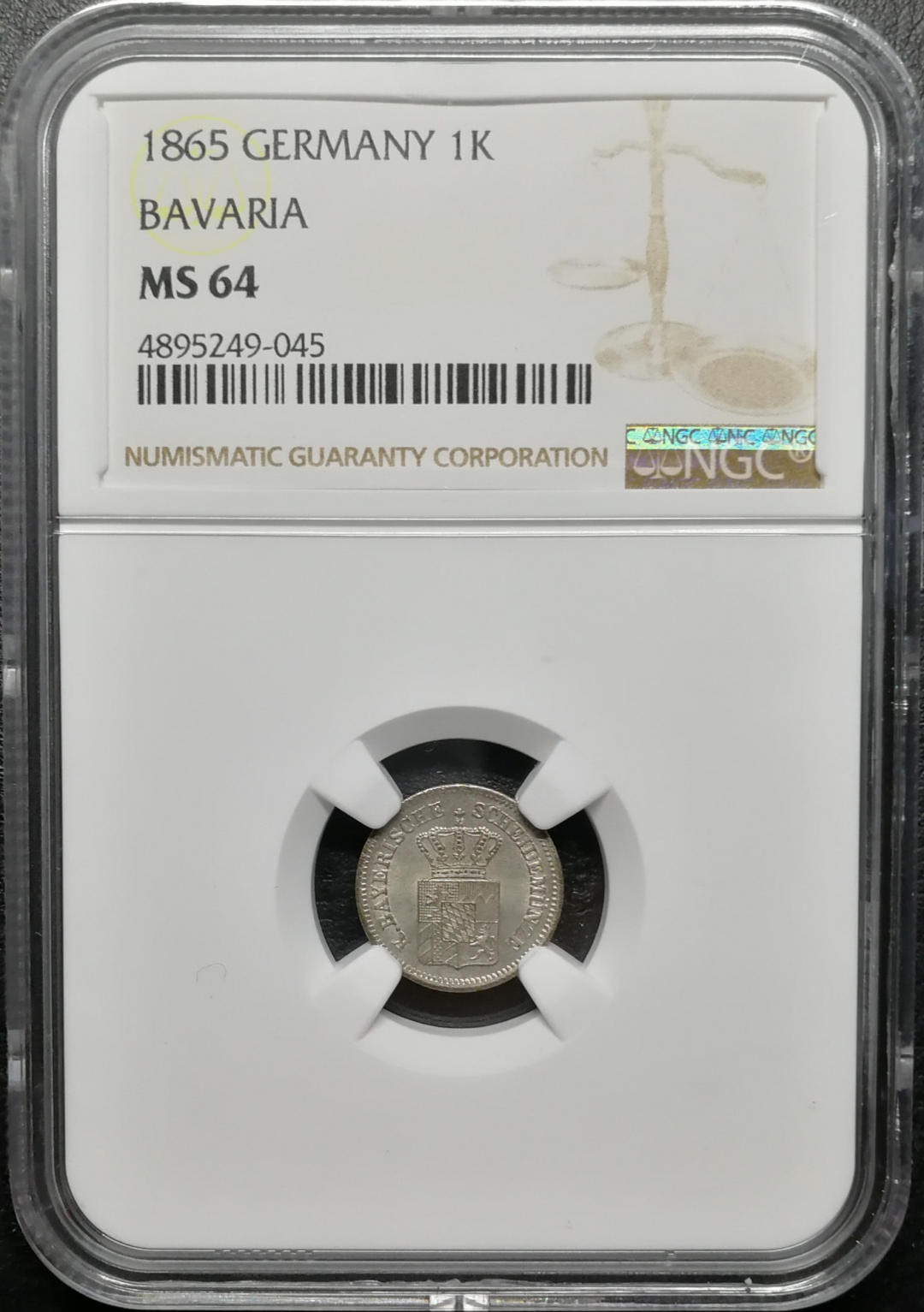 凡希社世界钱币微拍第八十五期 1865巴伐利亚1K NGC-MS64