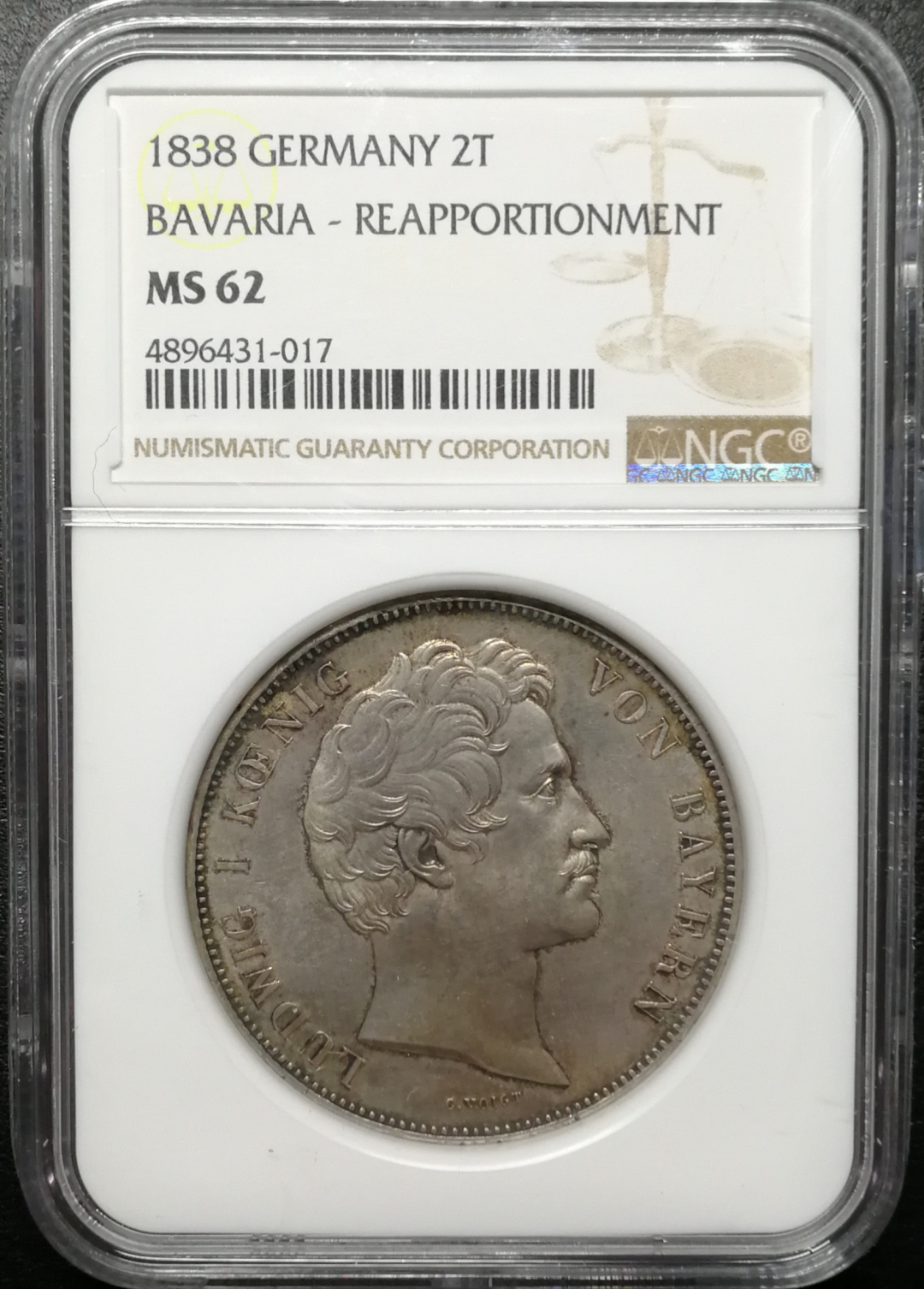 凡希社世界钱币微拍第八十五期 1838巴伐利亚纪念2泰勒NGC-MS62