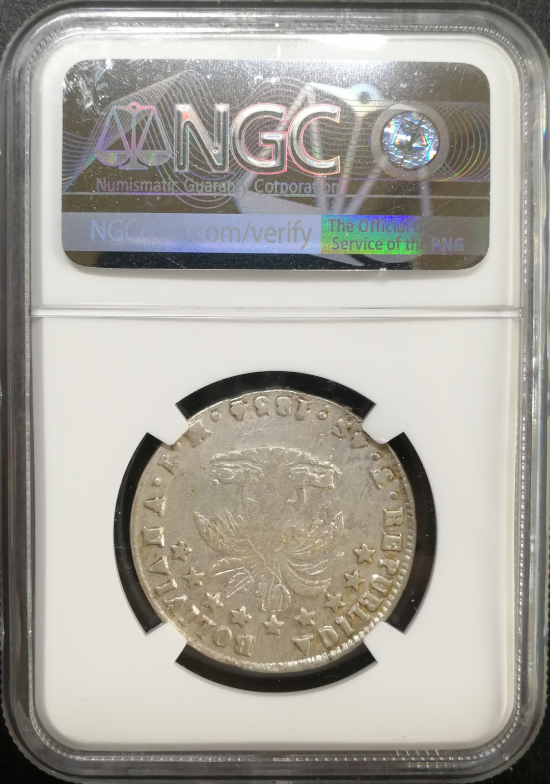 凡希社世界钱币微拍第八十五期 1854玻利维亚4S银币NGC-VFD