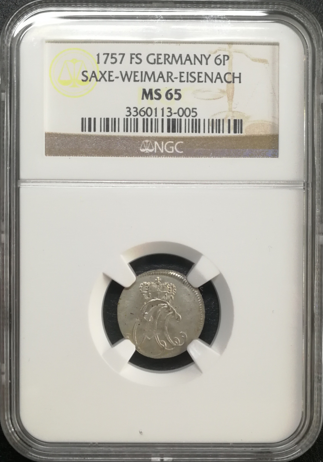 凡希社世界钱币微拍第八十五期 1757魏玛爱森纳赫6P NGC-MS65