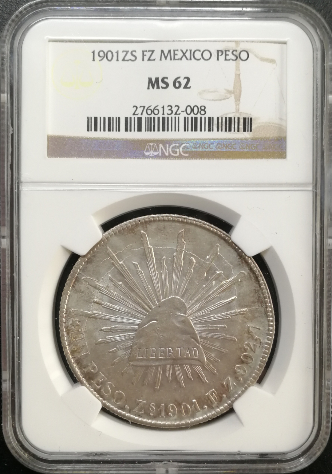 凡希社世界钱币微拍第八十五期 1901ZS墨西哥直边鹰洋NGC-MS62