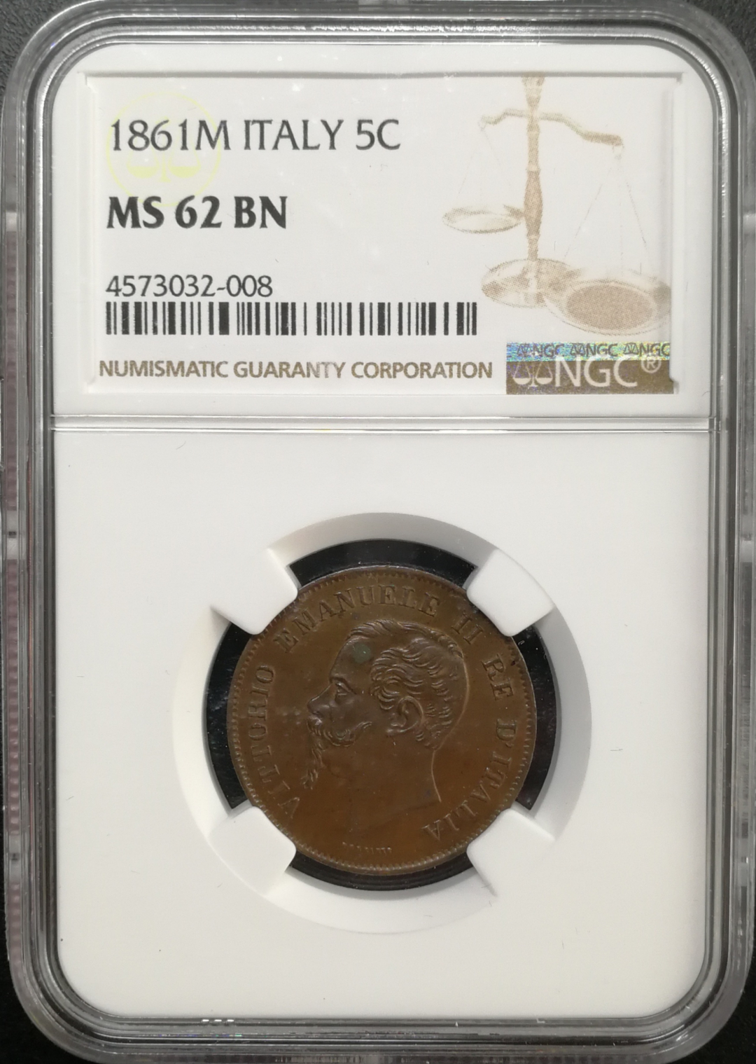 凡希社世界钱币微拍第八十五期 1861意大利5分NGC-MS62