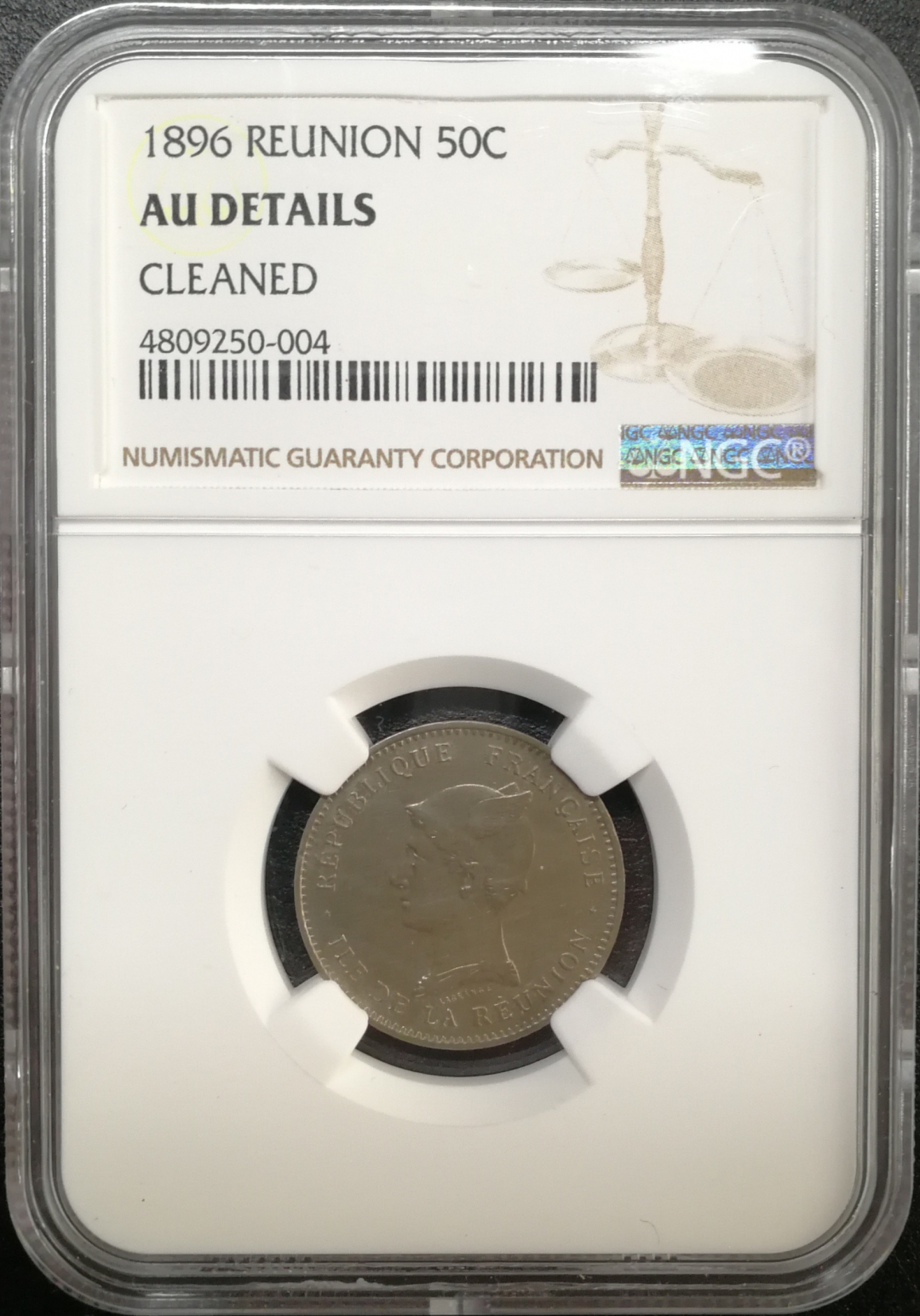 凡希社世界钱币微拍第八十五期 1896留尼旺50分NGC-AUD
