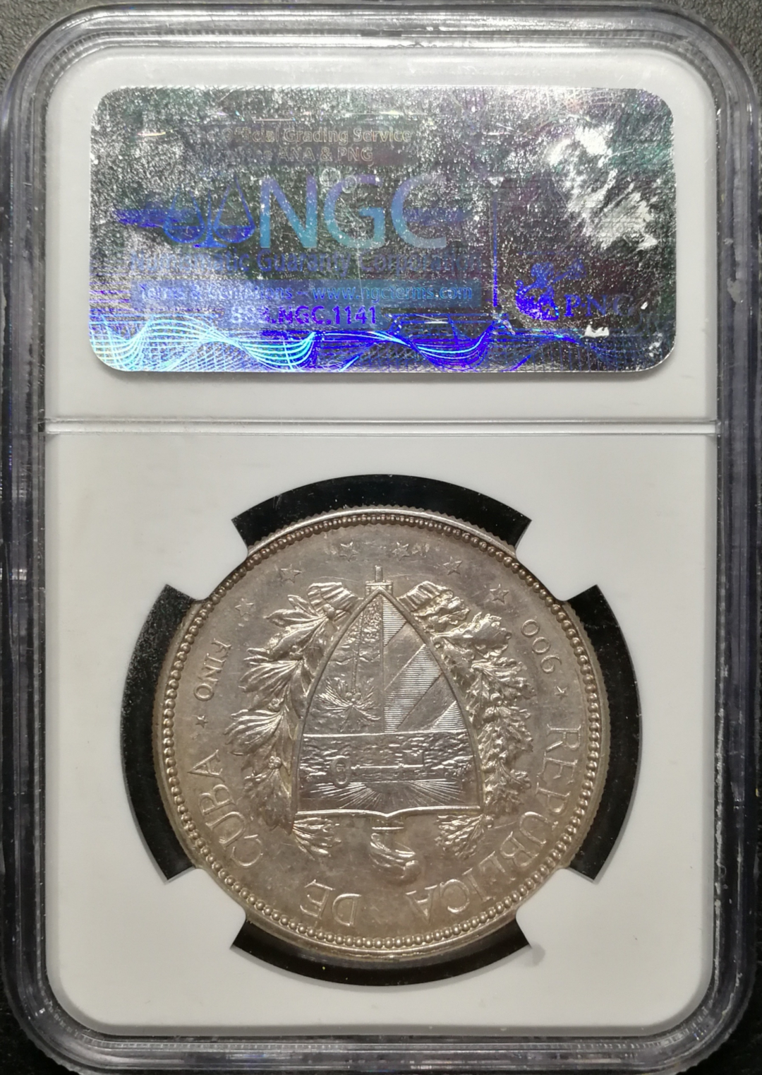 凡希社世界钱币微拍第八十五期 稀!1897古巴美女比索NGC-MS62宽字版!