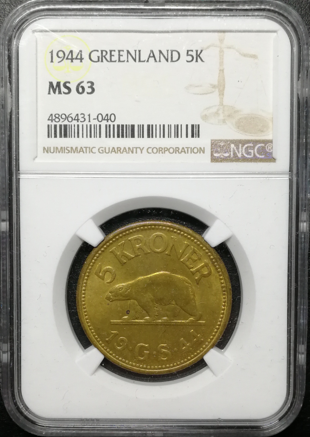 凡希社世界钱币微拍第八十五期 1944格陵兰5克朗NGC-MS63