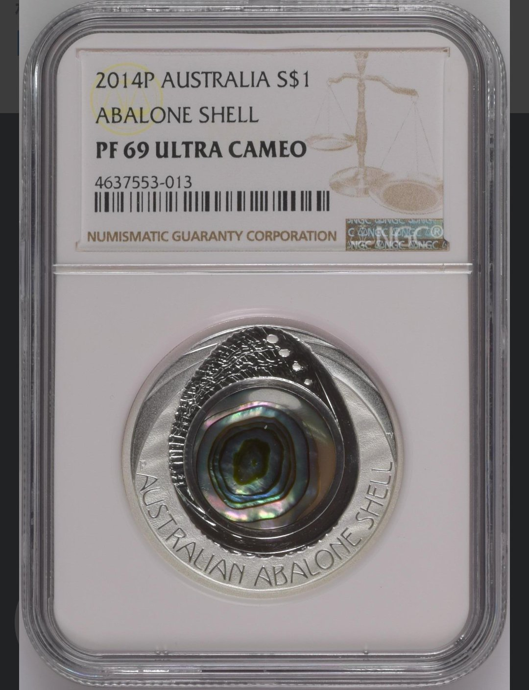 【币观天下】第六十七期拍卖 【澳大利亚】2014年1盎司精制纪念银币镶嵌鲍鱼彩贝壳