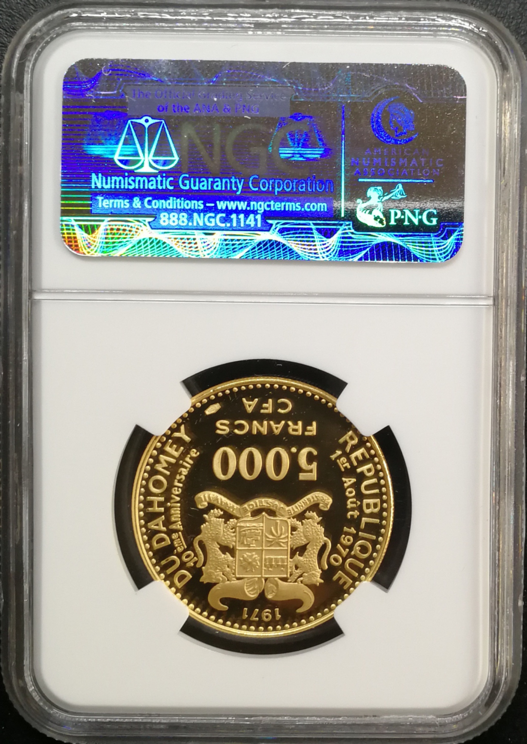 凡希社世界钱币微拍第八十五期 稀!1971达荷美水牛5000法郎金币NGC-PF67UC