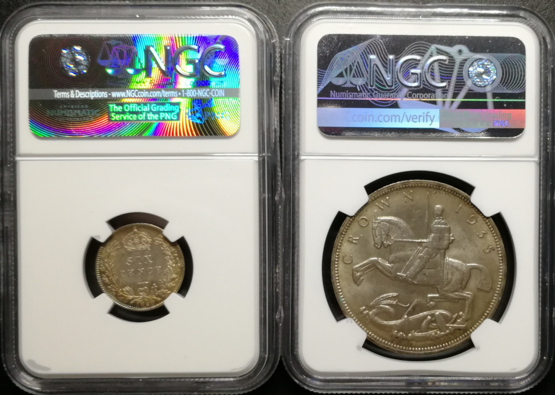 凡希社世界钱币微拍第八十五期 木马马剑与老维五彩六便士一对NGC-MS63