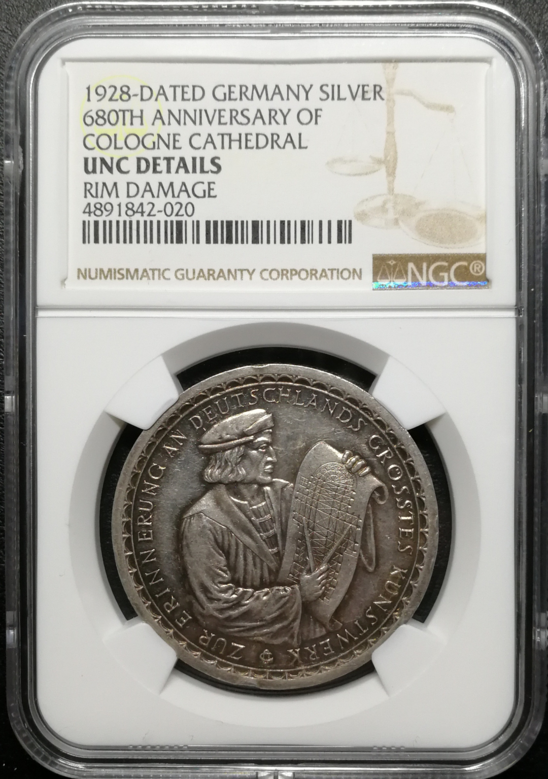 凡希社世界钱币微拍第八十五期 1928德国科隆大教堂680周年建成纪念银章NGC-UNCD