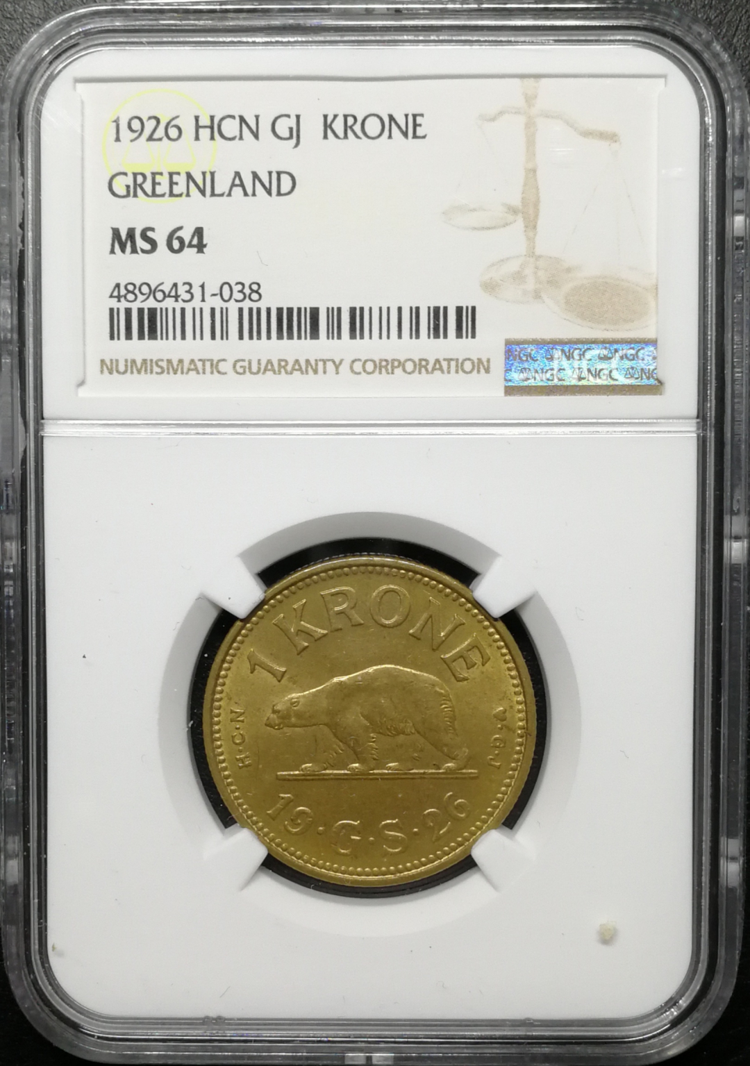 凡希社世界钱币微拍第八十五期 1926格陵兰克朗NGC-MS64