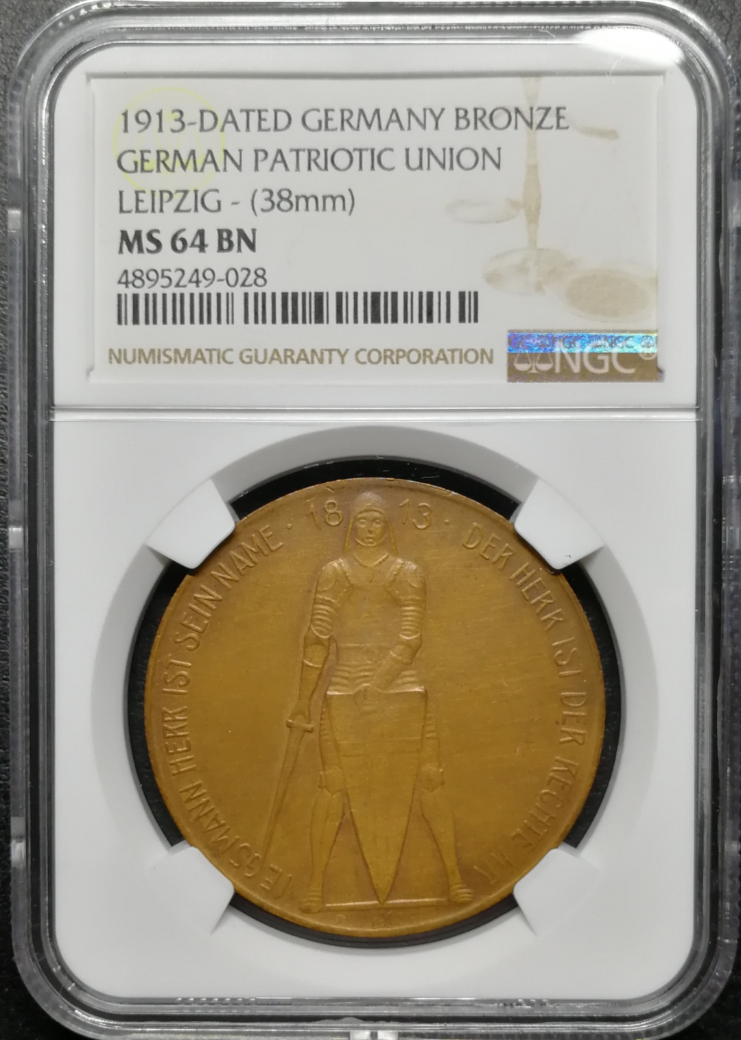 凡希社世界钱币微拍第八十五期 1913德国骑士联盟纪念铜章NGC-MS64