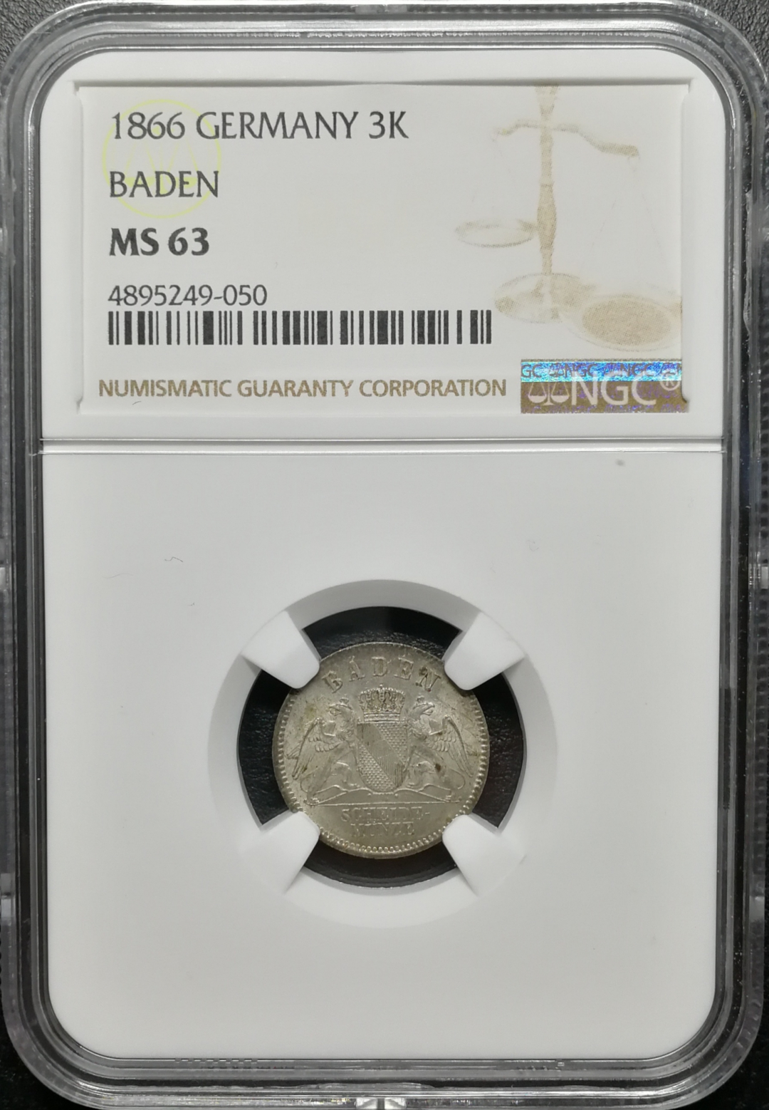 凡希社世界钱币微拍第八十五期 1866巴登3k NGC-MS63