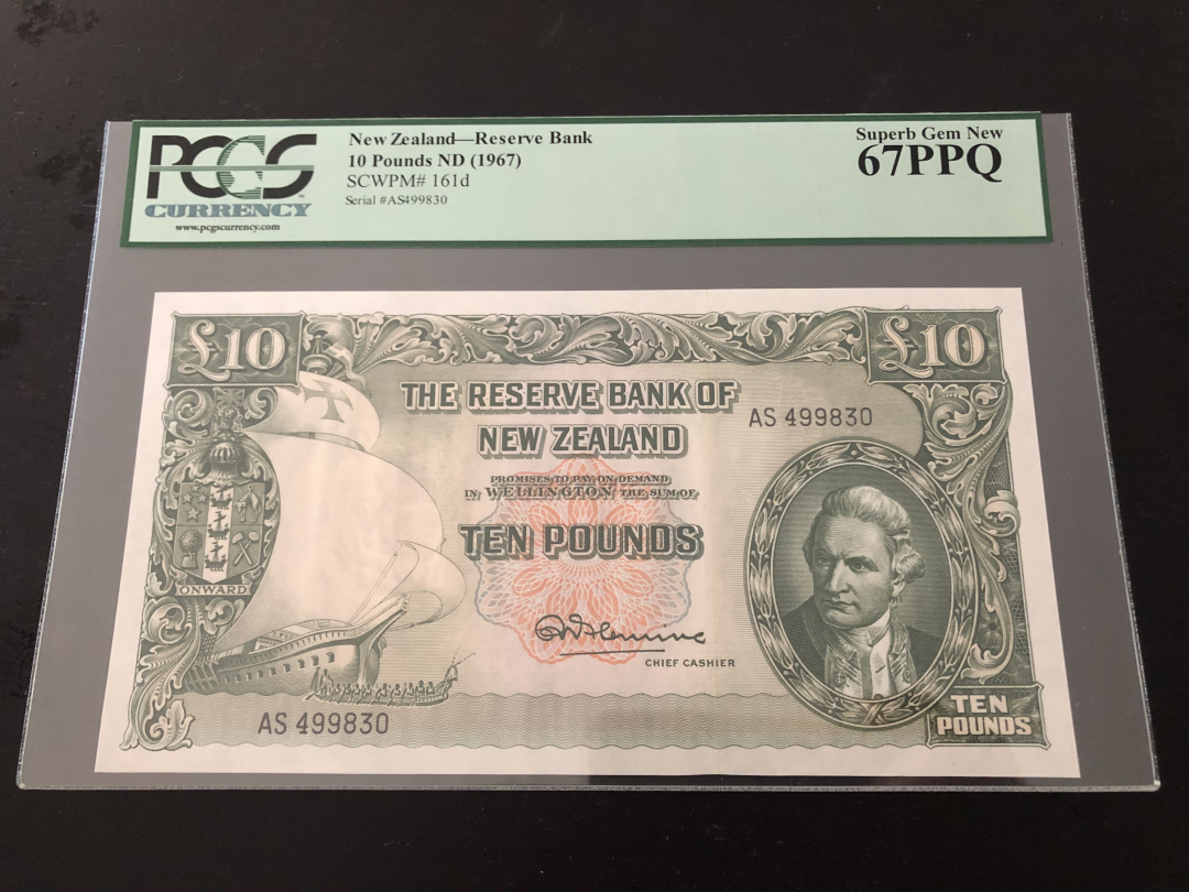 收藏联盟第八十六期暨CICE北京展销会专场拍卖 1967年新西兰10镑 PCGS67PPQ