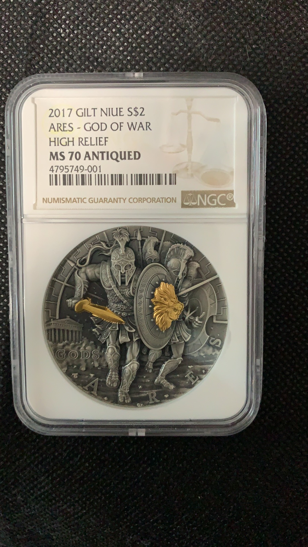 【随心拍】现代金银币拍卖【第十八期】-CICE北京展销会热场 NGC70分，2017年希腊众神系列1战神阿瑞斯镀金银币 