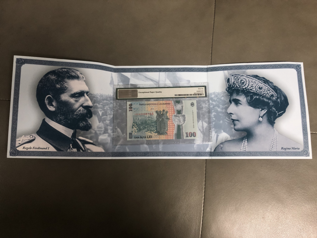 收藏联盟第八十六期暨CICE北京展销会专场拍卖 2018年罗马尼亚100列伊塑料纪念钞 大号无47 PMG66E S/N:100A0009165 带原装册子