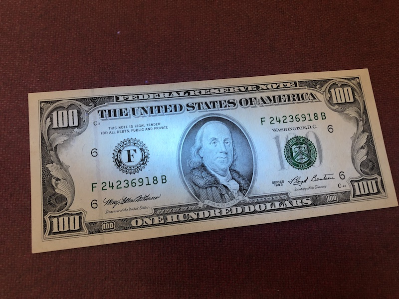 收藏联盟第八十六期暨CICE北京展销会专场拍卖 1993年小头版本100美金 富兰克林 AU无折票面微黄