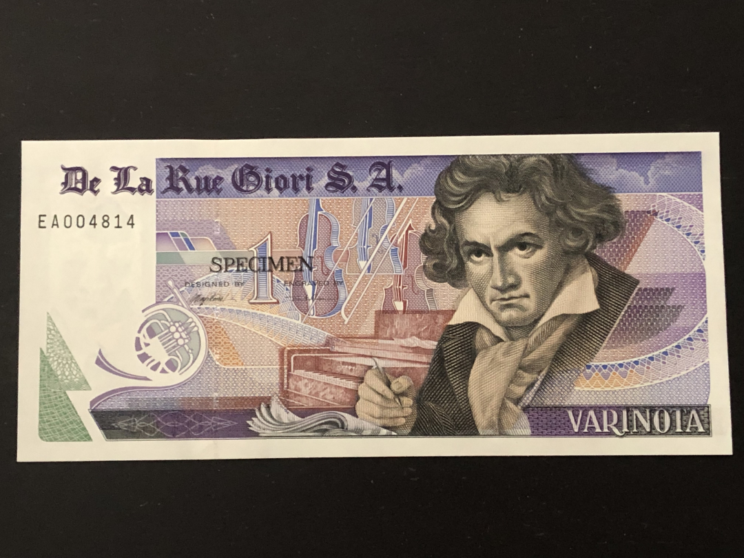 收藏联盟第八十六期暨CICE北京展销会专场拍卖 德拉罗 GIORI贝多芬测试钞 黑字 UNC