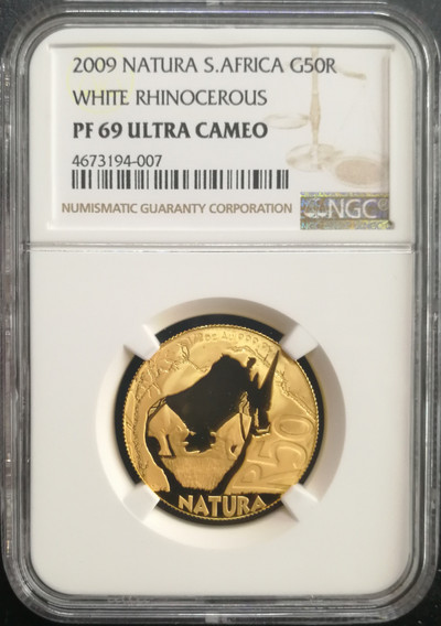 凡希社世界钱币微拍卖CICE专场大拍 - 2009南非白犀牛1/2盎司金币NGC-PF69UC