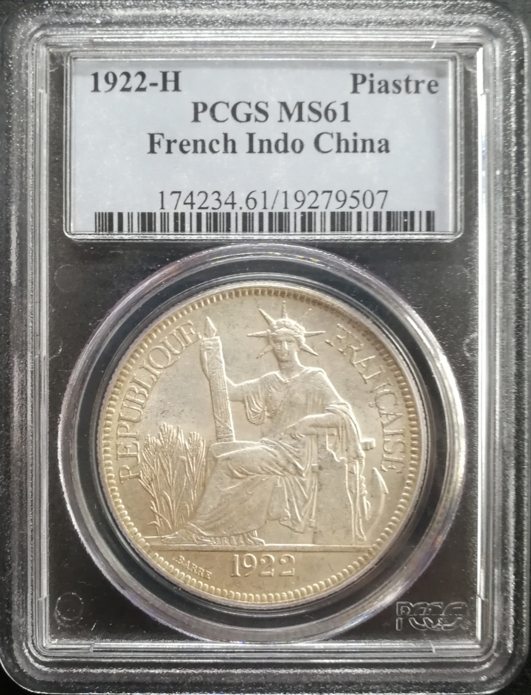 凡希社世界钱币微拍卖CICE专场大拍 1922H法属印度支那皮亚斯特PCGS-MS61