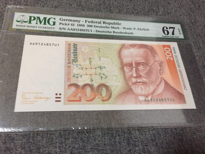【Blue Auction】世界纸币精拍第七期 - 德国 1989年 200马克 PMG67EPQ  AA冠