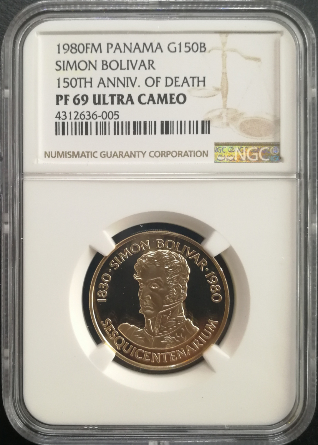 凡希社世界钱币微拍卖CICE专场大拍 1980巴拿马玻利瓦尔150周年金币NGC-PF69UC