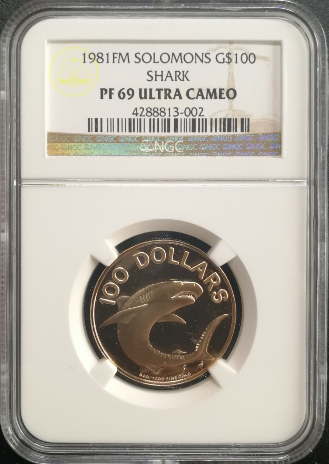 凡希社世界钱币微拍卖CICE专场大拍 1981所罗门群岛大白鲨金币NGC-PF69UC