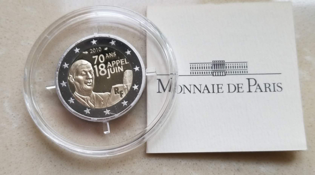 【币观天下】第六十八场拍卖-CICE北京展销会专场 【法国】2010年戴高乐抗德演说2欧元精制纪念币