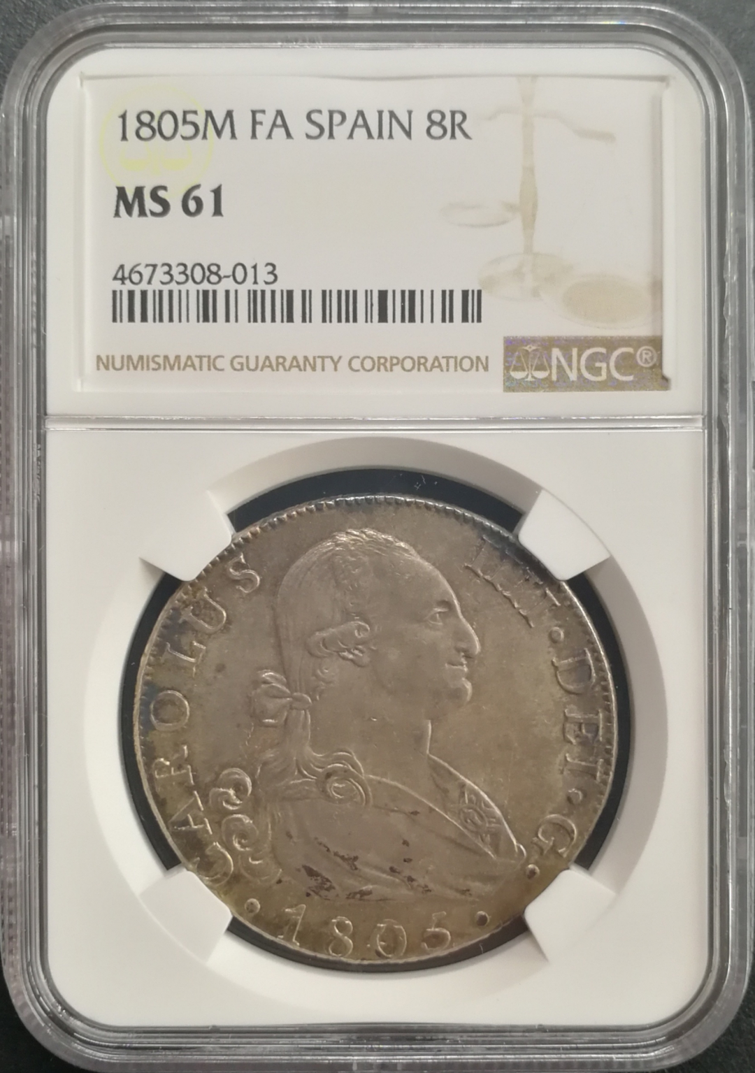 凡希社世界钱币微拍卖CICE专场大拍 稀!1805西班牙本土卡四8R大银NGC-MS61