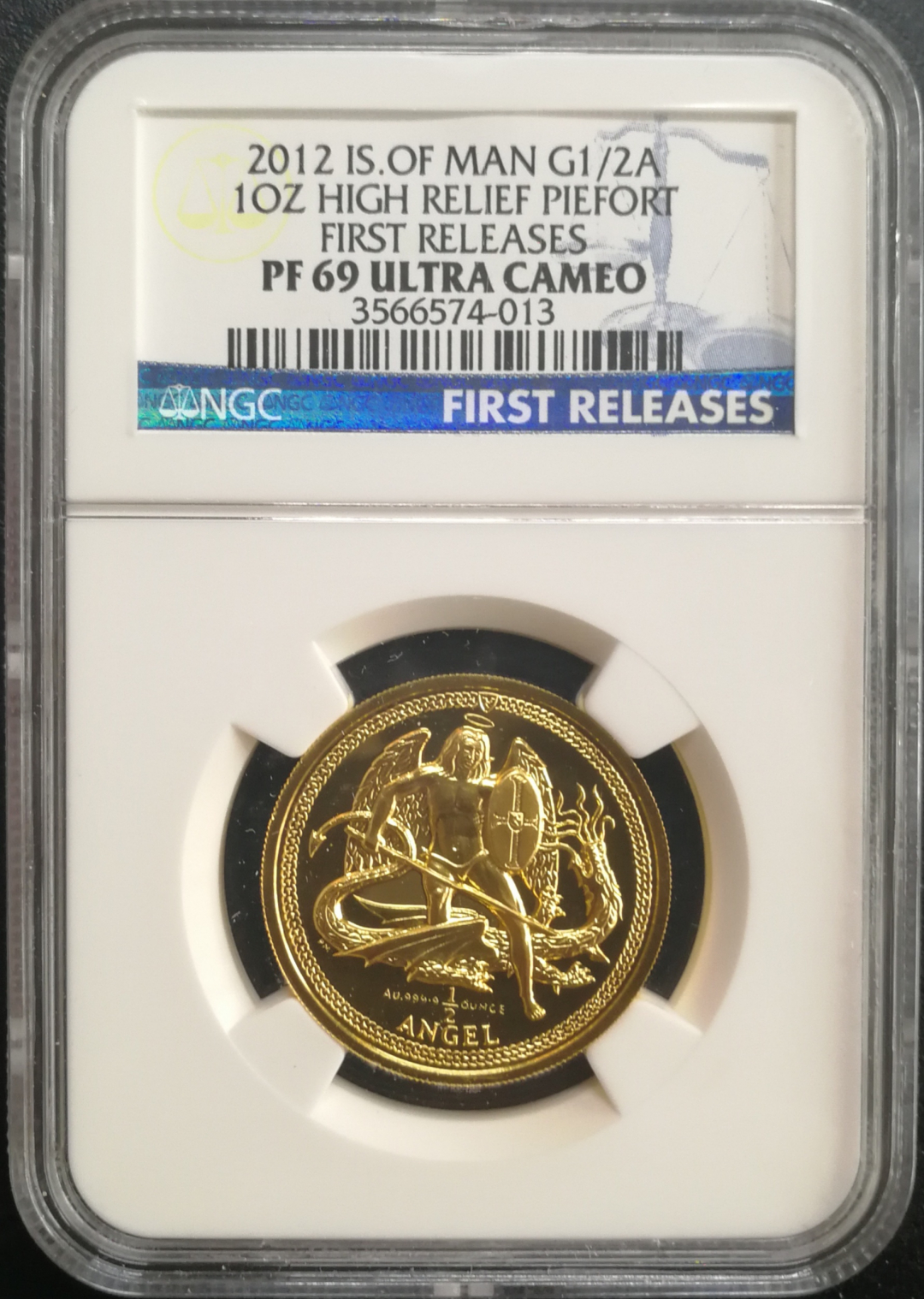 凡希社世界钱币微拍卖CICE专场大拍 2012马恩岛高浮雕天使屠龙加厚一盎司金币NGC-PF69UC