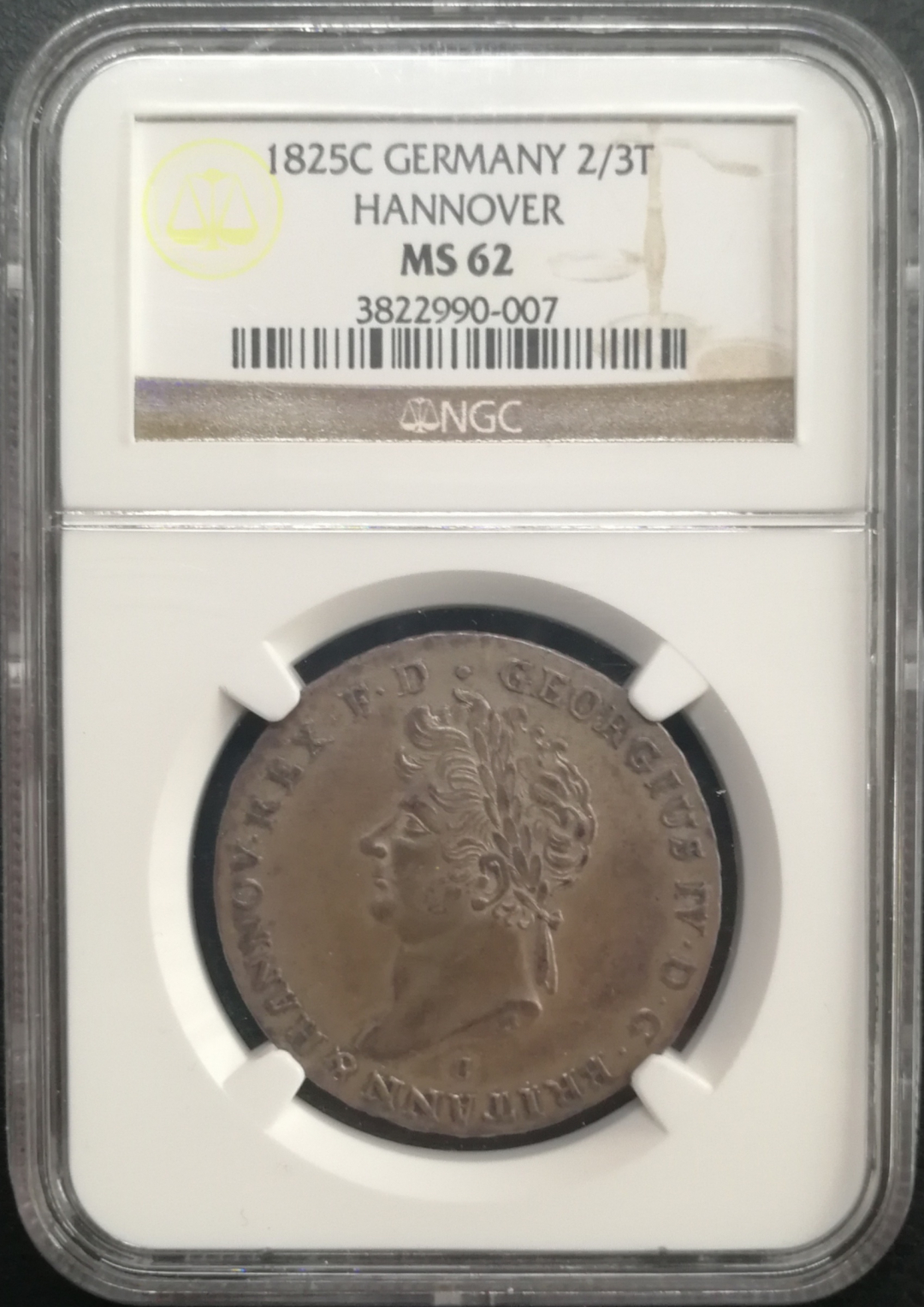 凡希社世界钱币微拍卖CICE专场大拍 1825德国汉诺威2/3泰勒NGC-MS62