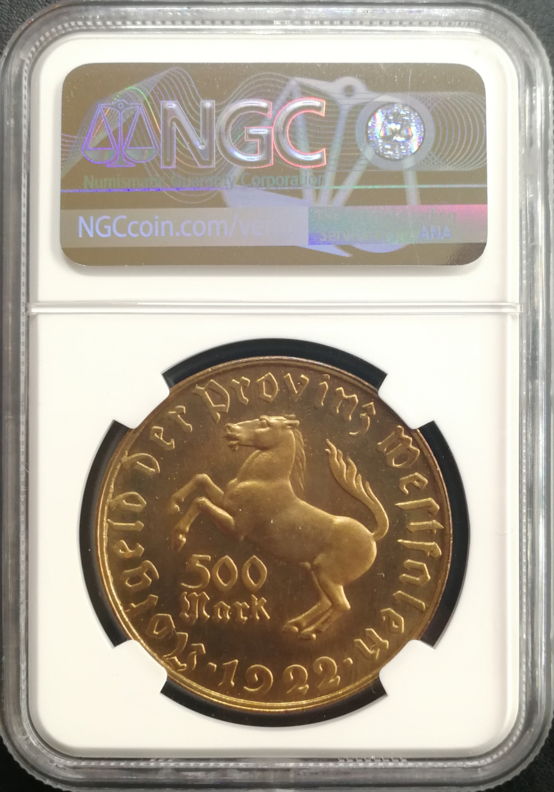 凡希社世界钱币微拍卖CICE专场大拍 1922威斯特伐利亚大马币500马克NGC-MS65