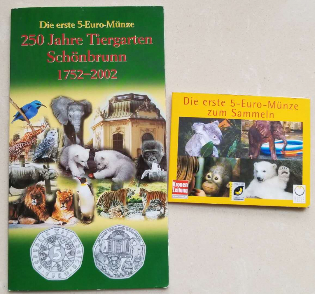 【币观天下】第六十八场拍卖-CICE北京展销会专场 ★奖★奥地利2002年美泉宫动物园5欧元银币大卡小卡装两枚 