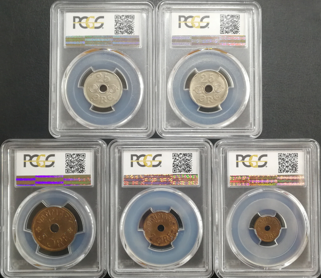 凡希社世界钱币微拍卖CICE专场大拍 1941丹属法罗群岛五枚NGC-MS63-65高分难得!