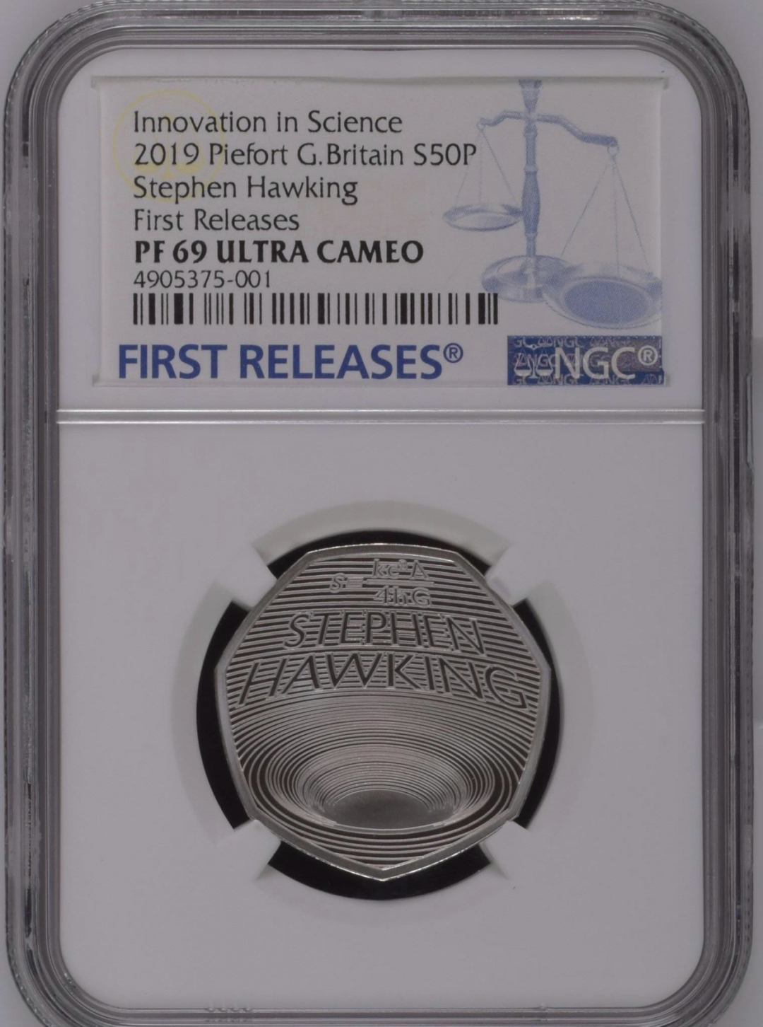 【币观天下】第六十八场拍卖-CICE北京展销会专场 【英国】2019年霍金加厚银币【ngc69】