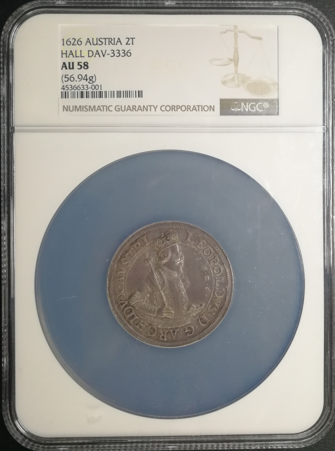 凡希社世界钱币微拍卖CICE专场大拍 稀!1626奥地利利奥波德2塔勒大型银币NGC-AU58