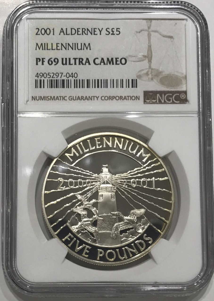 【随心拍】现代金银币拍卖-第十九期 NGC69分奥尔德尼2001年千禧年系列5磅精制纪念银币 