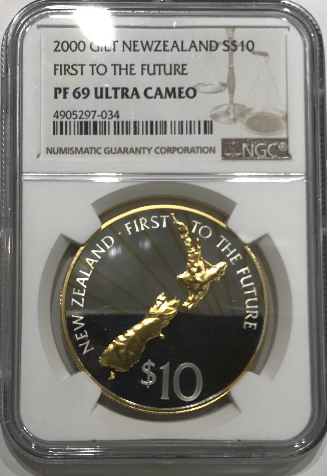 【随心拍】现代金银币拍卖-第十九期 NGC69分 新西兰2000年千禧年日出新西兰岛精制镀金纪念银币 