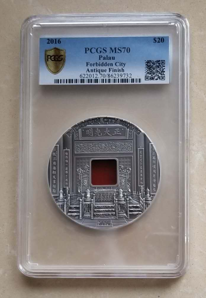【随心拍】现代金银币拍卖-第十九期 PCGS70-帕劳2016年紫禁城五盎司仿古镶嵌大银币