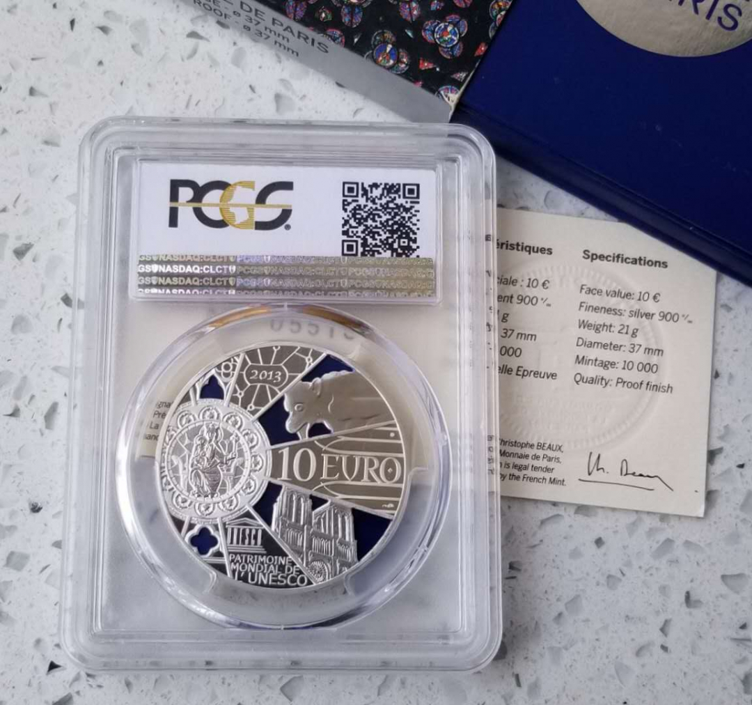 【随心拍】现代金银币拍卖-第十九期 PCGS69-法国2013年巴黎圣母院珐琅彩10欧元银币