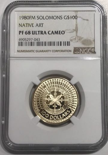 【随心拍】现代金银币拍卖-第十九期 1980年Ngc68分所罗门1980年土著艺术金币
