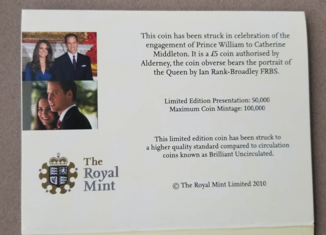 【币观天下】第六十九场拍卖 英国2010年威廉和凯特订婚5英镑卡币