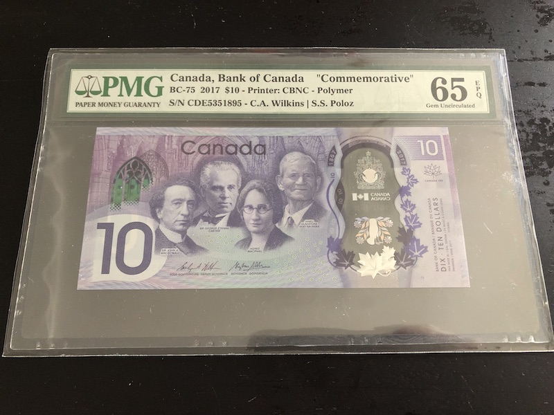 收藏联盟八十七期（国际儿童节为下一代珍藏）拍卖：） 2017年加拿大10加元塑料钞 PMG65E S/N:CDE5351895