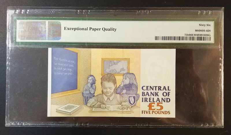 收藏联盟八十七期（国际儿童节为下一代珍藏）拍卖：） 1999年爱尔兰末版5镑 PMG66E S/N:STM267724