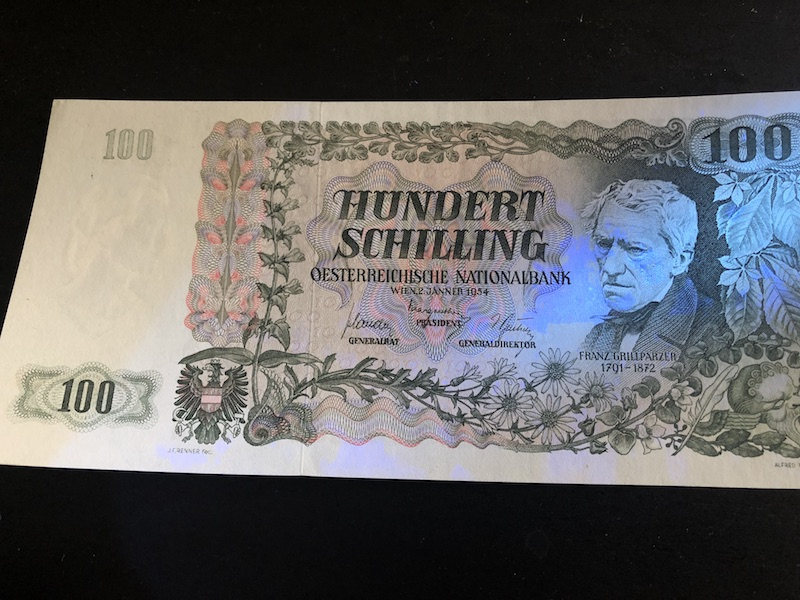 收藏联盟八十七期（国际儿童节为下一代珍藏）拍卖：） 1954年奥地利100先令 AU 存在荧光反应的潮斑