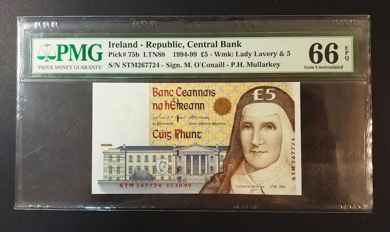 收藏联盟八十七期（国际儿童节为下一代珍藏）拍卖：） 1999年爱尔兰末版5镑 PMG66E S/N:STM267724